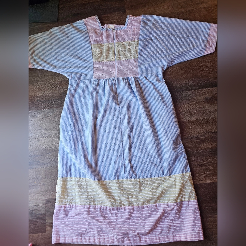 Vintage Rainbow Seersucker Striped Modest Housedr… - image 2